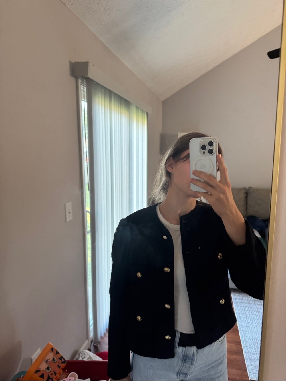Mango Black Cropped Double-Breasted Jacket with Gold Buttons